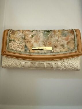 Brahmin Cream Multi-Tone Embossed Leather Check Wallet